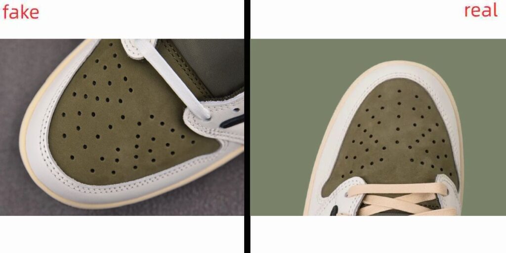 travis scott jordan 1 low medium olive fake vs real