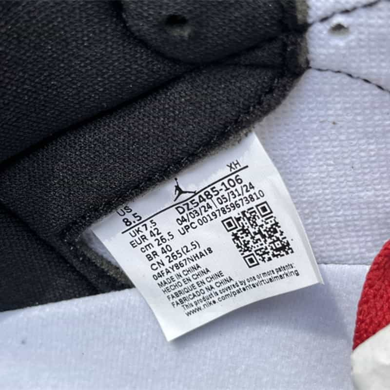 jordan 1 black toe reimagined shoes tag