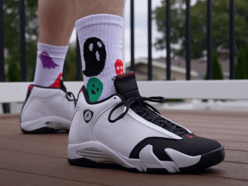 jordan 14 black toe on foot